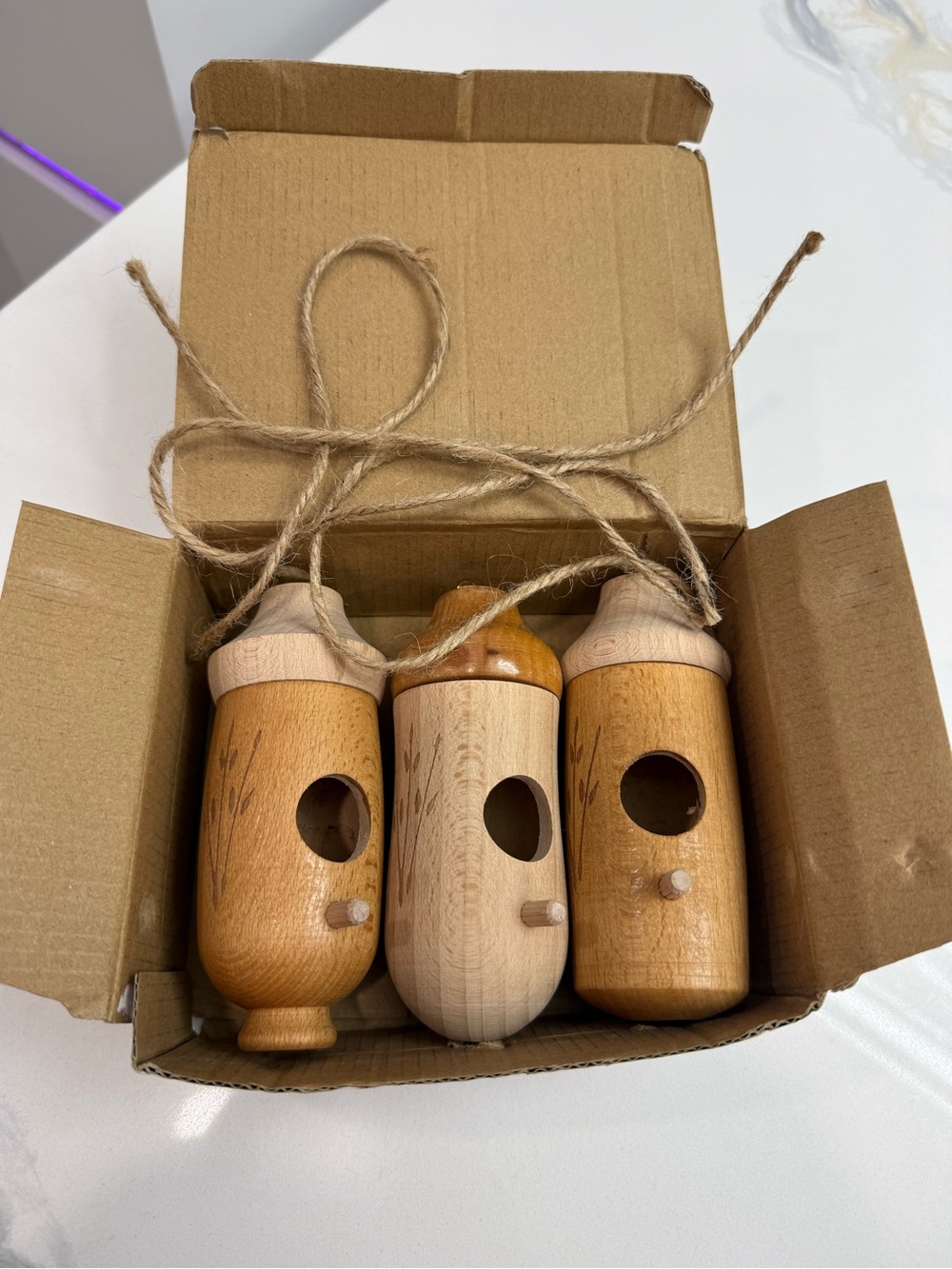 Hummingbird home Wooden Birdhouse - Natural Wood Tones All 3 New